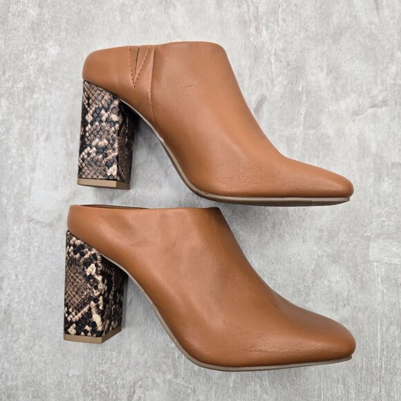 Square Toe Western Ankle Booties 6.5 Brown Block Heel Slip On Mule Shoe Boots - Picture 5 of 12
